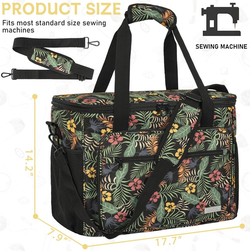 ITHWIU Sewing Machine Carrying Case with Multiple Storage Pockets for Accessories, Universal Tote Storage Bag Compatible with Most Standard Singer, Brother, Janome, Floral - Image 3